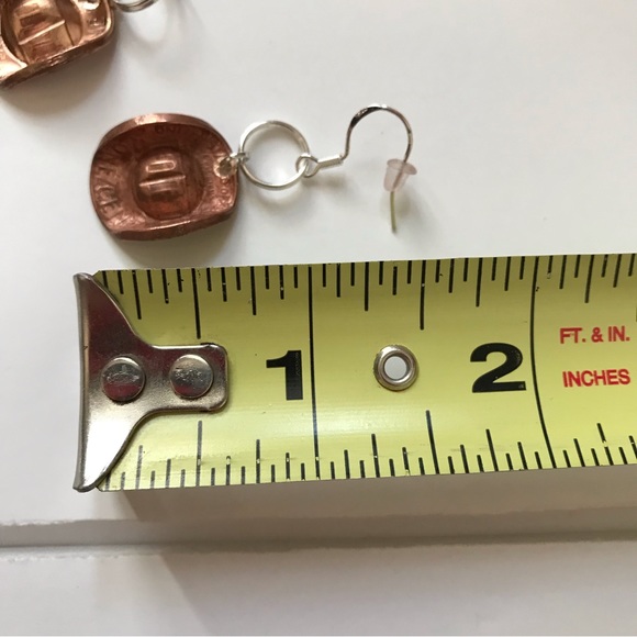 Handcrafted Rodeo Western Cowgirl Hat 1 Cent Penny Coin Pierced Drop Earrings - Picture 3 of 6